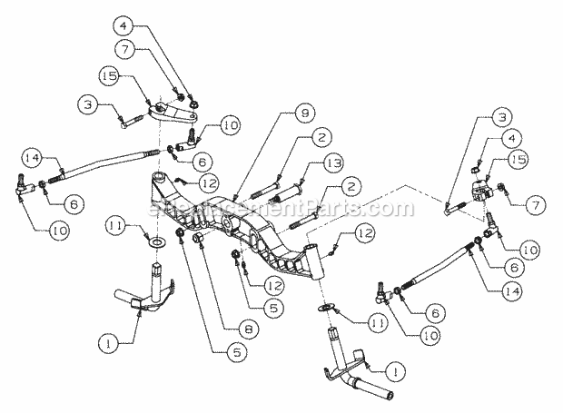 Front Axle And Connections Diagram and Parts List for 2166 13A-214G100, 13A-254G100 Cub Cadet Lawn Tractor